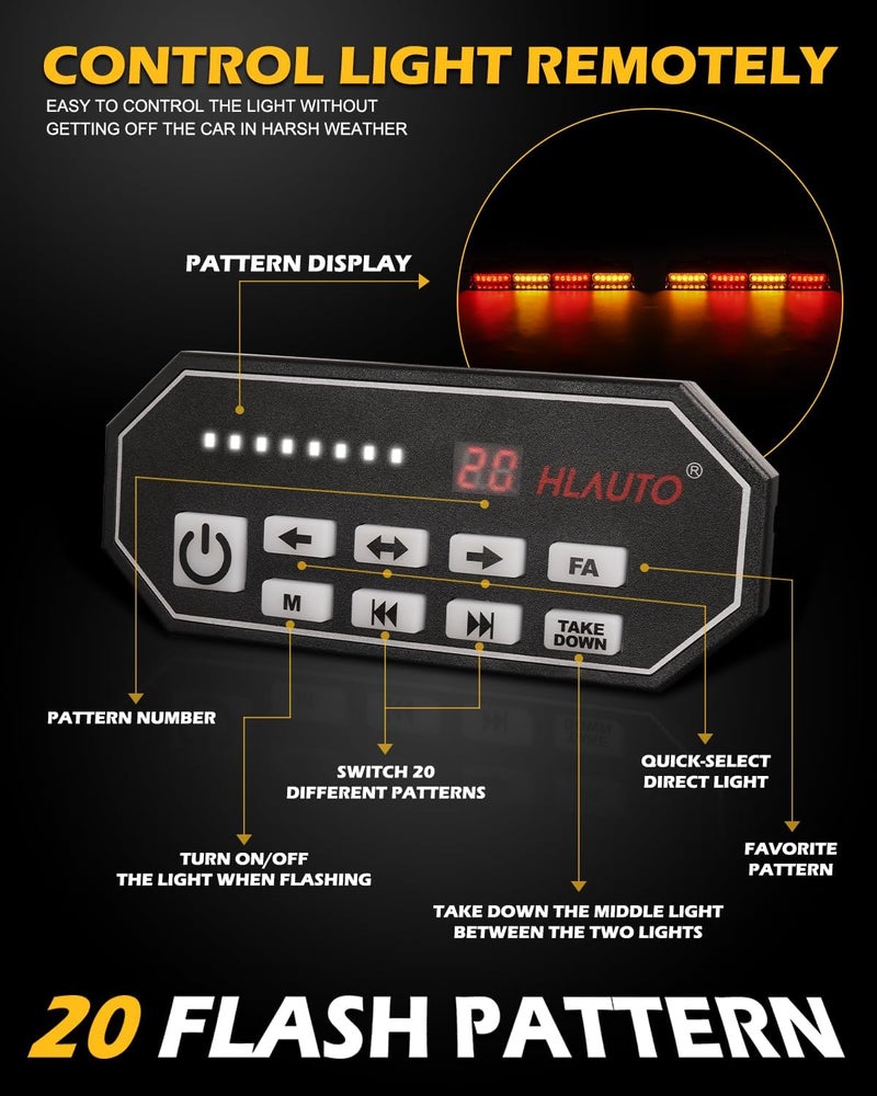 HLauto 604N Emergency Dash Strobe Lights: 2x16.8 inch Amber Red Security Light w/Take Down, 48 LED Safety Flashing Warning Hazard Interior Windshield Light Bar for Trucks Vehicles - Image 5